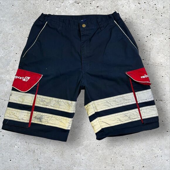 Swissport Uniform Cargo Shorts Men's Size 34 Reflective Utility Workwear Navy - Picture 1 of 11
